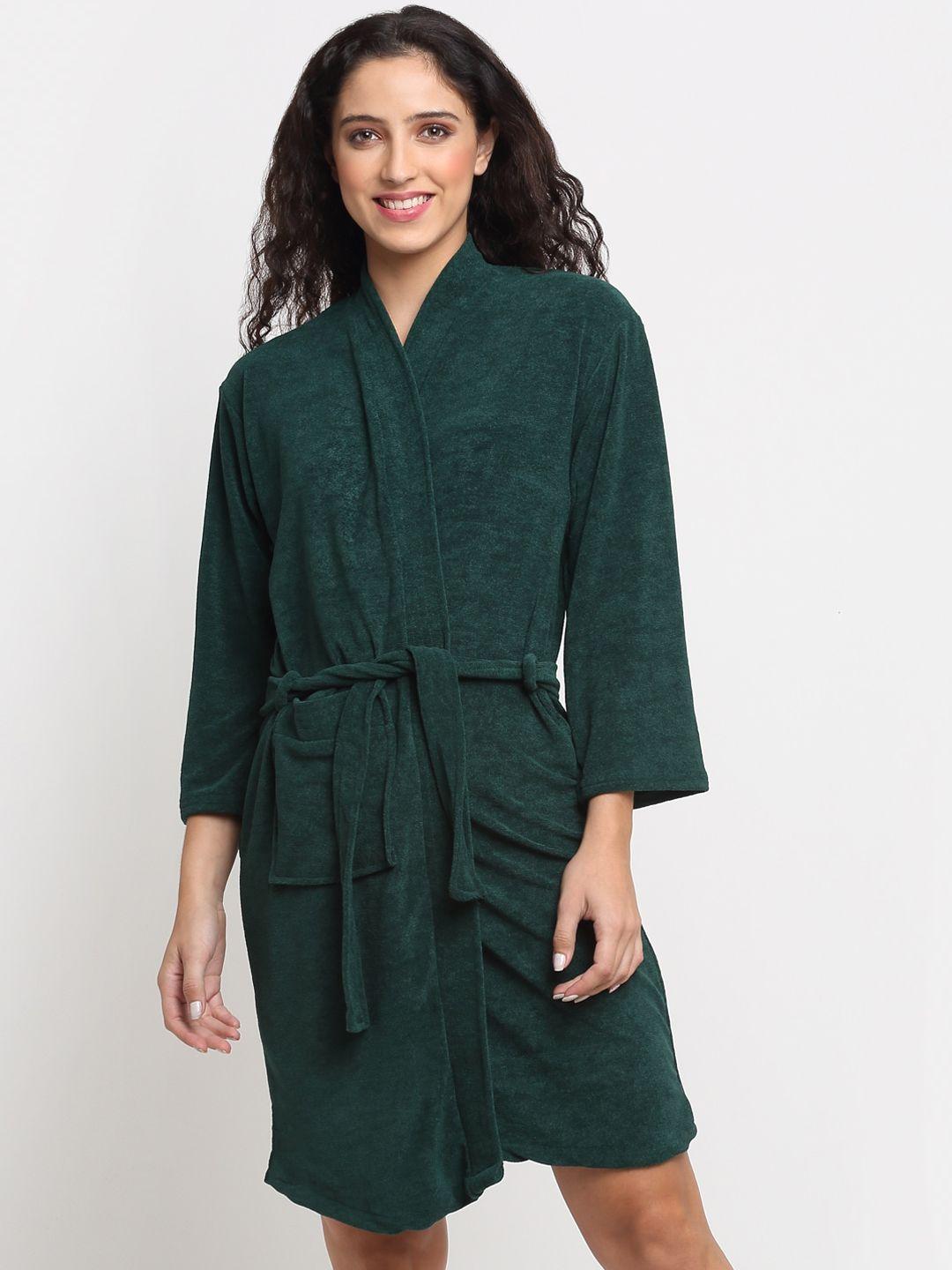 lacylook women green solid bath robe