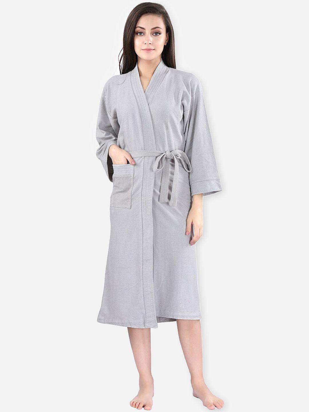 lacylook women grey solid bath robe