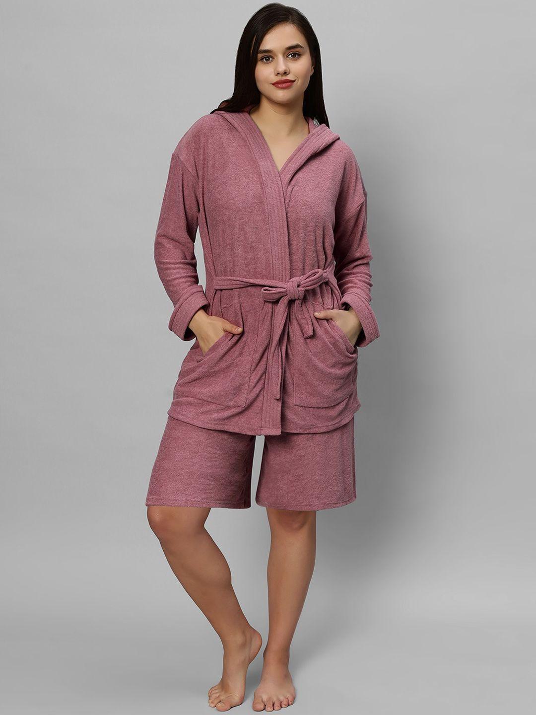 lacylook women hooded solid bathrobe with shorts set