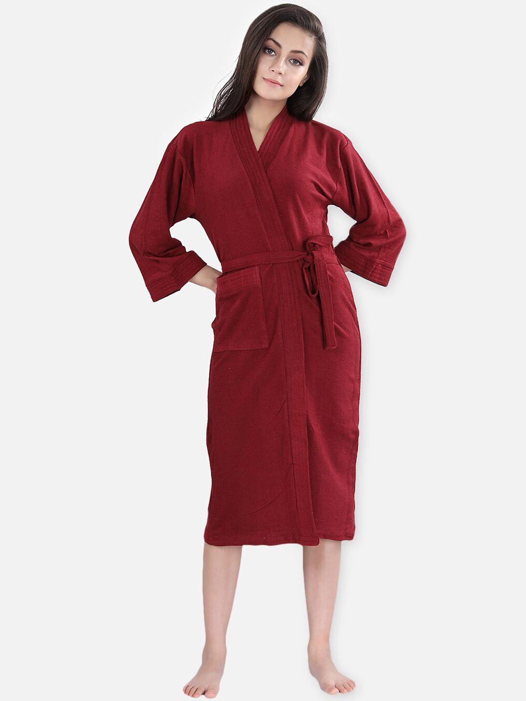 lacylook women maroon solid bath robe