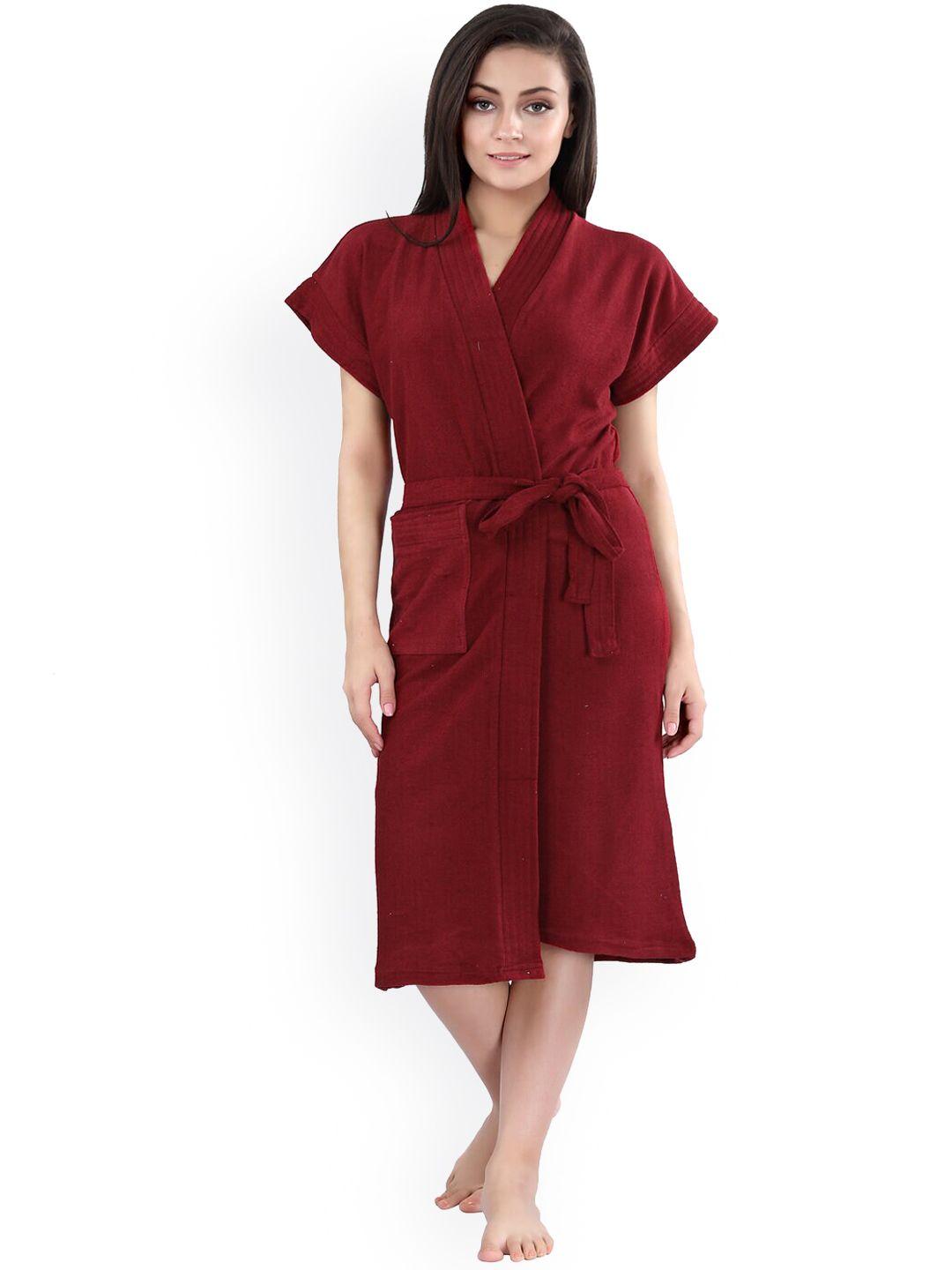 lacylook women maroon solid bath robe