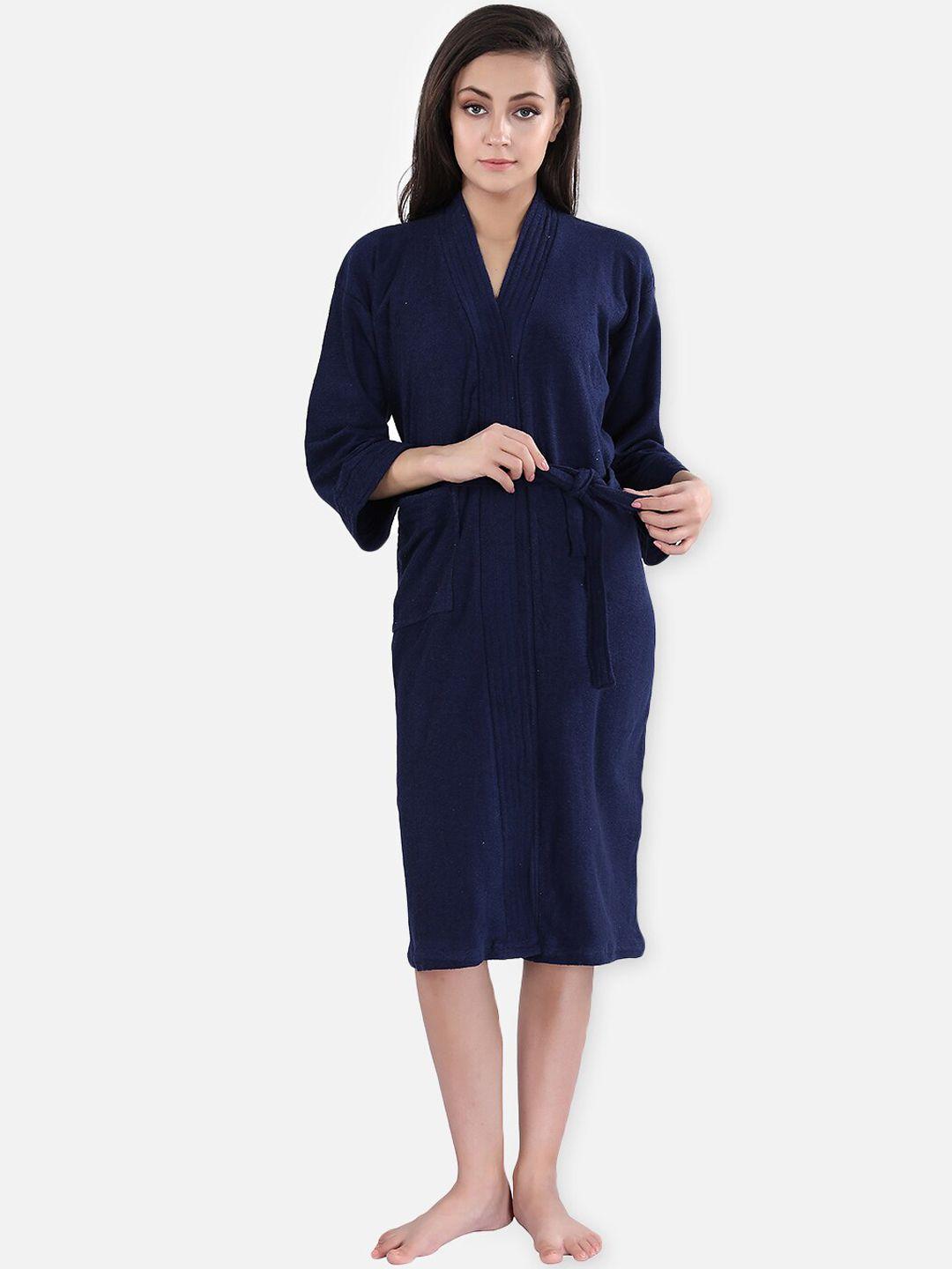 lacylook women navy blue solid bath robe