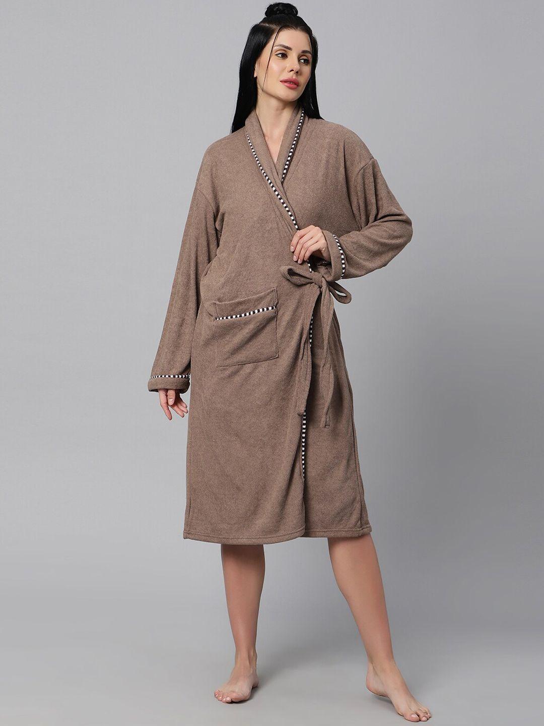 lacylook women printed collar pure terry cotton bathrobe
