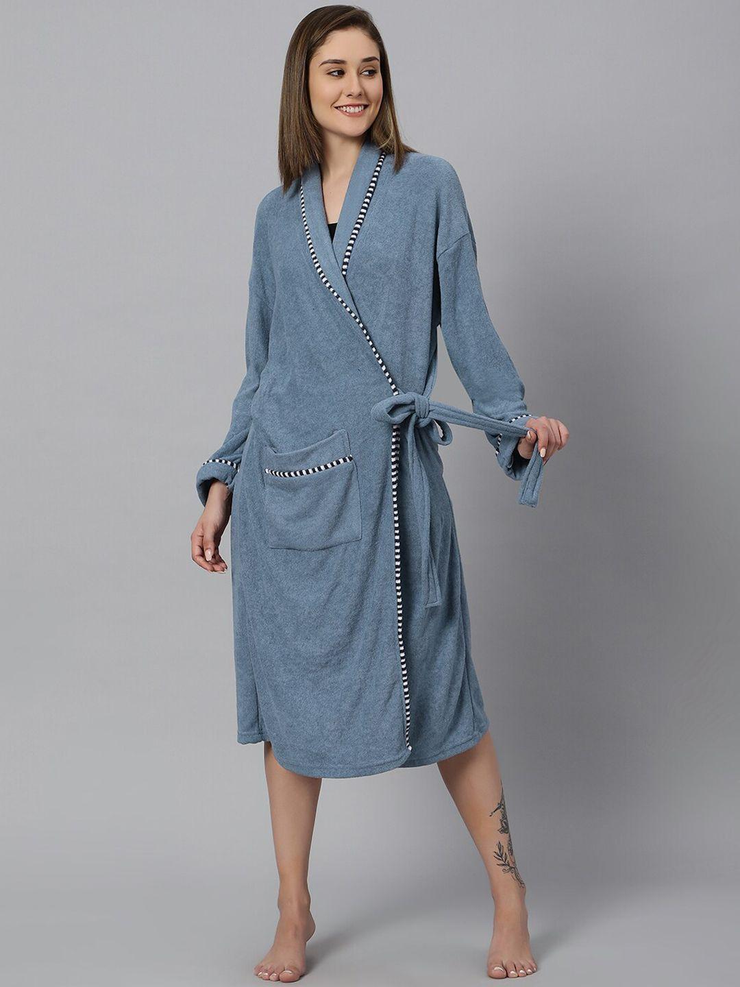 lacylook women printed collar pure terry cotton bathrobe