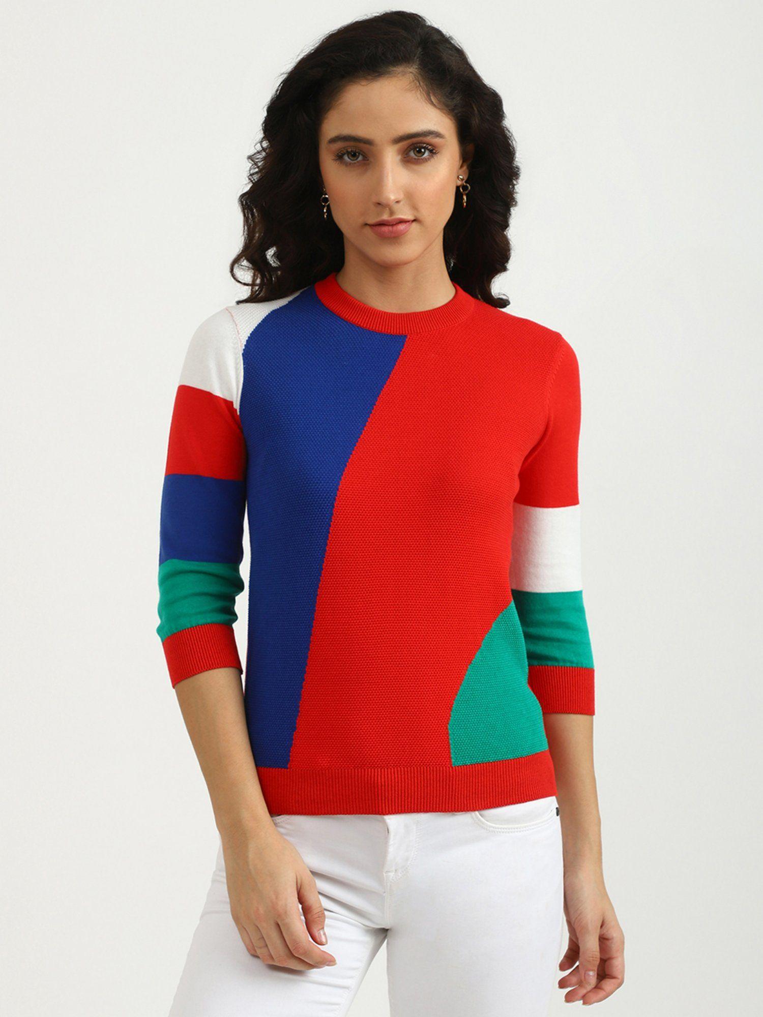 ladies multi-color round neck sweater
