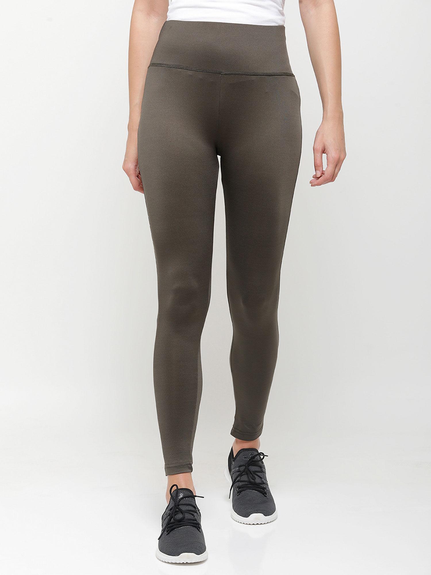 ladies ankle length leggings solid polyester olive green