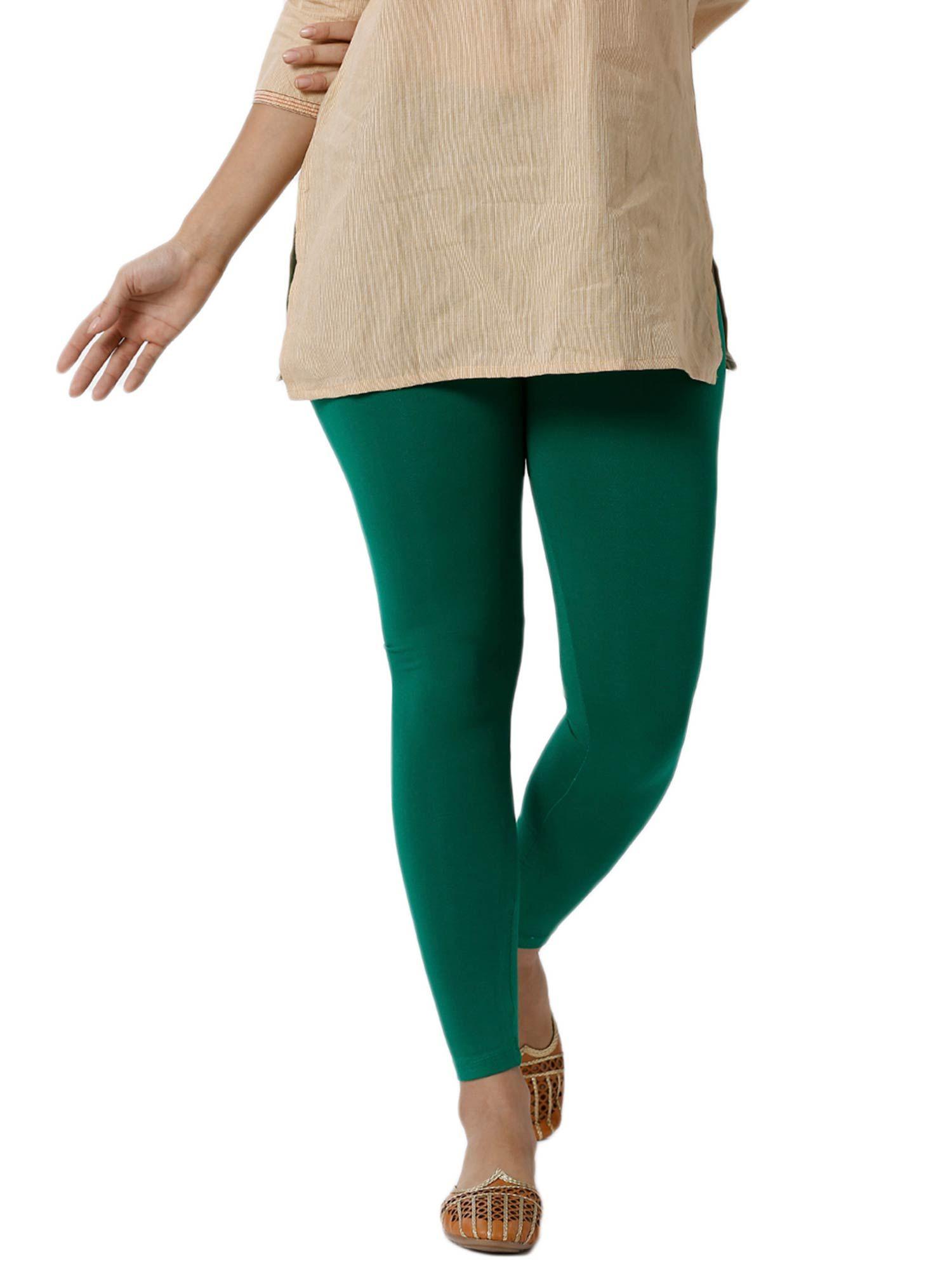 ladies ankle length leggings solid viscose emerald green