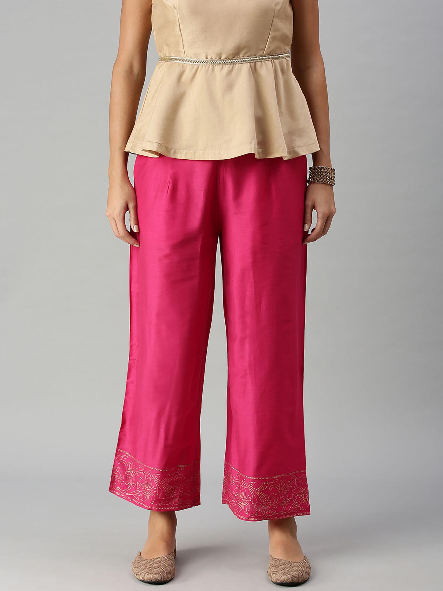 ladies regular palazzo solid polyester fuchsia