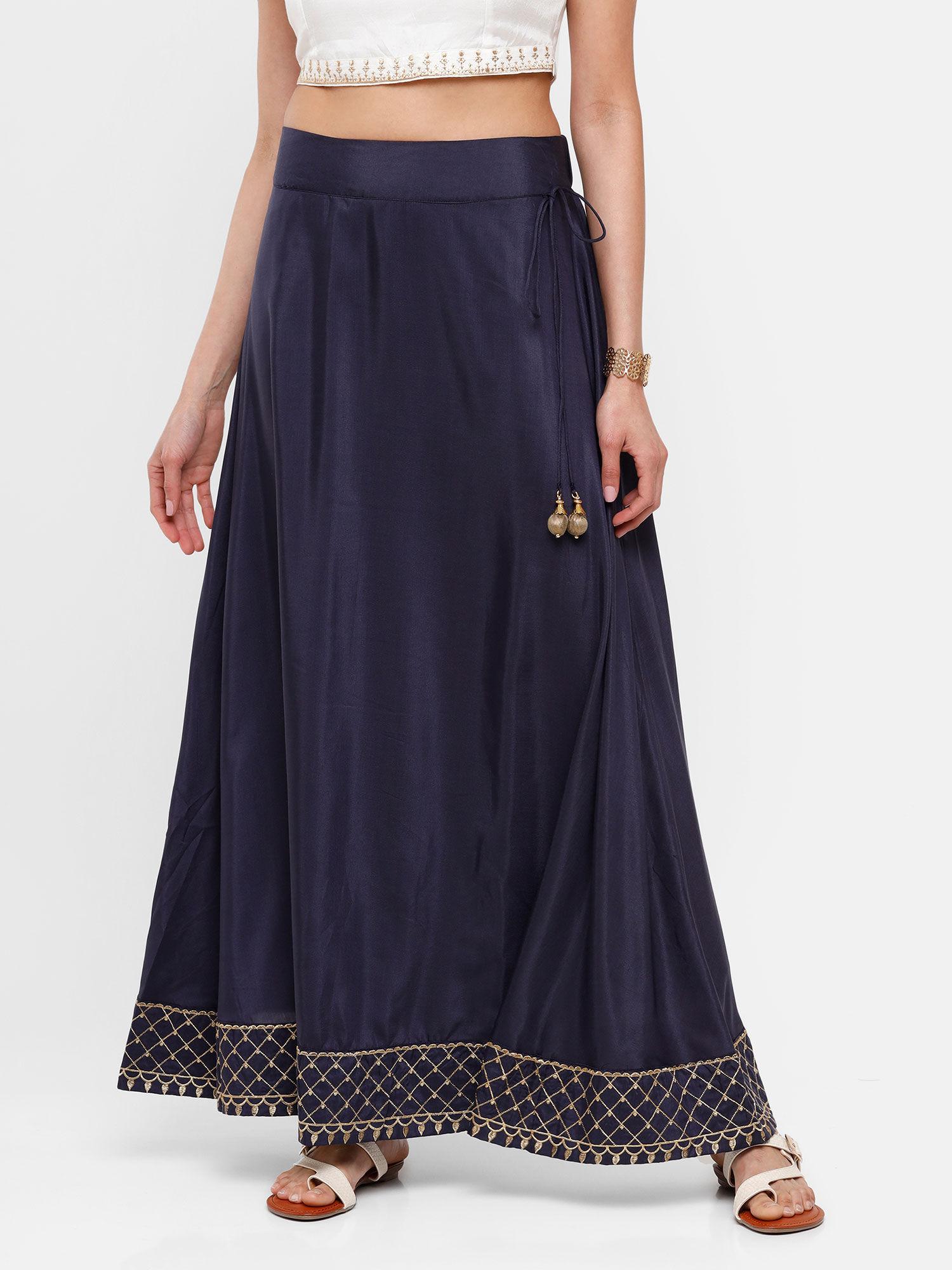 ladies skirt embroidery polyester navy blue