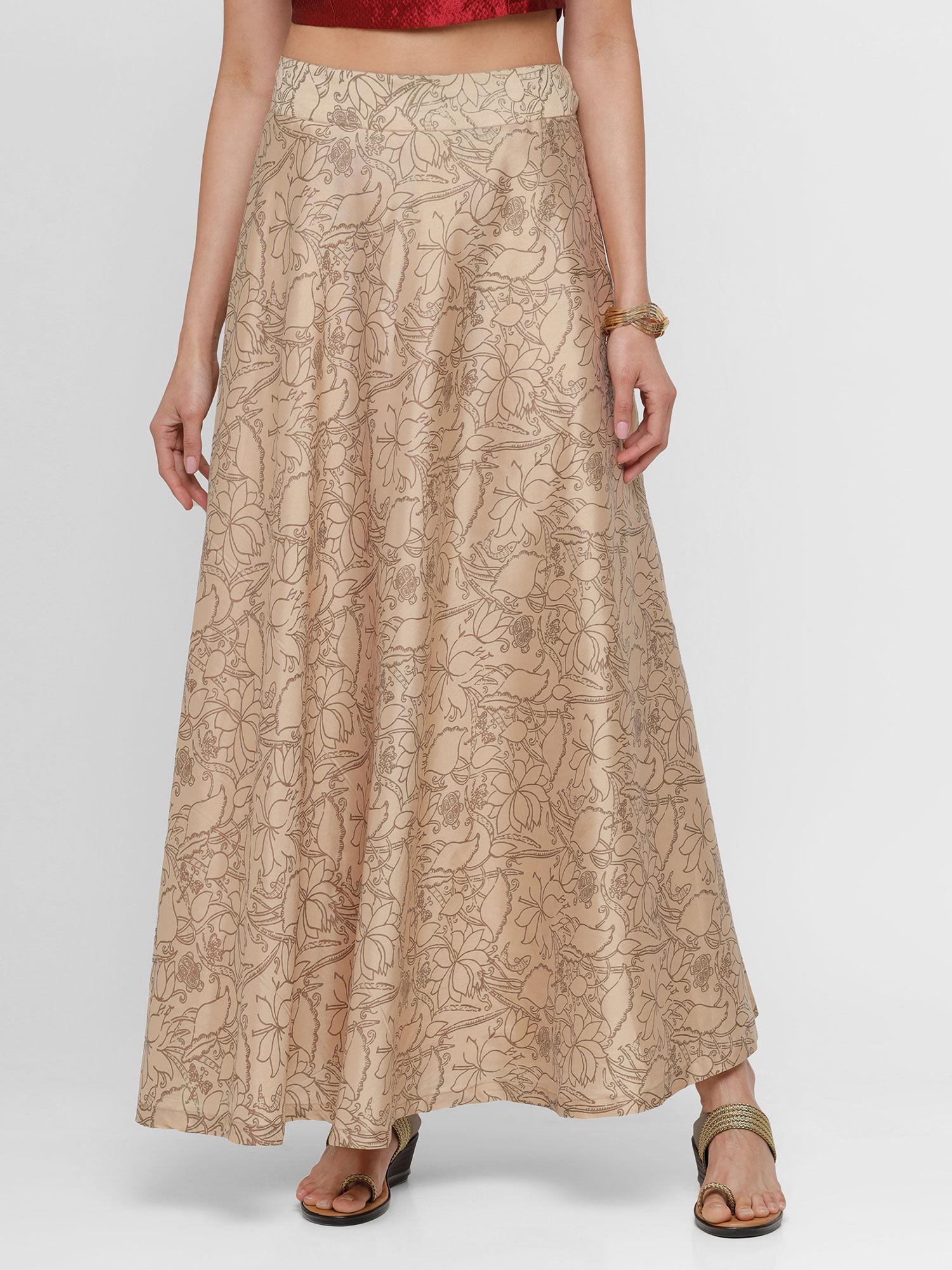 ladies skirt printed polyester beige