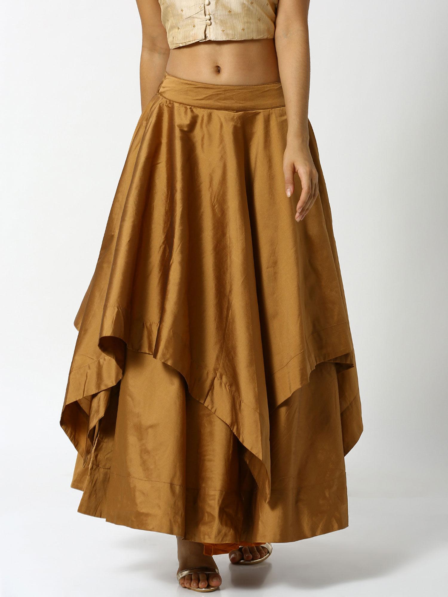 ladies skirt solid polyester golden beige