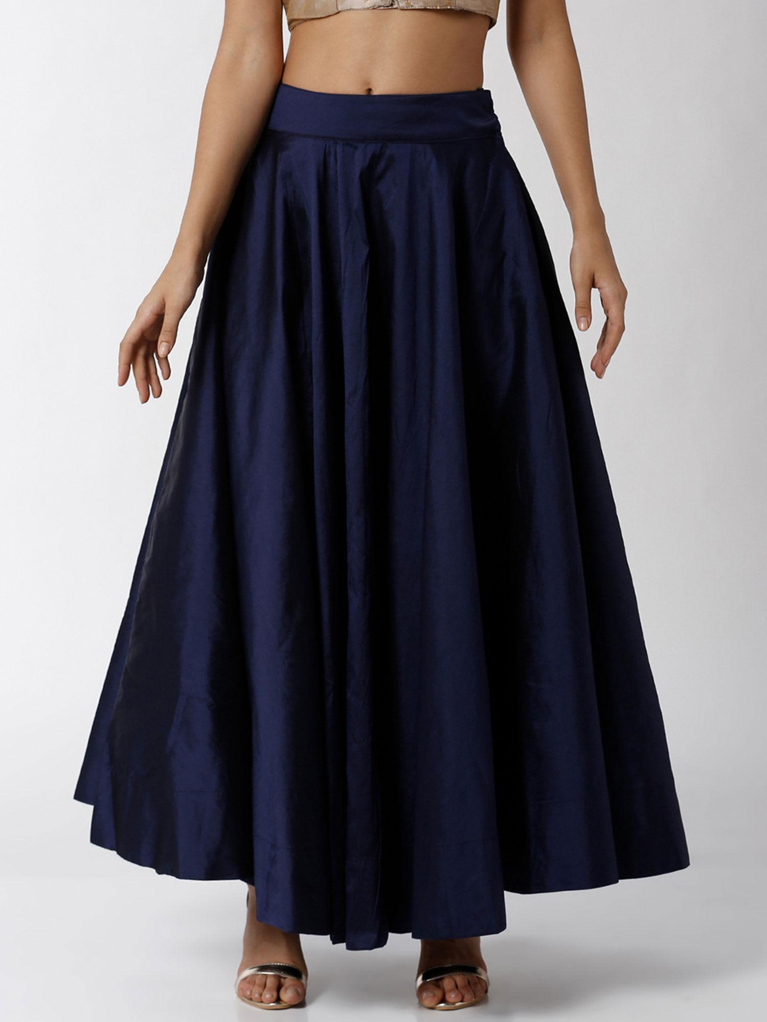 ladies skirt solid polyester mid night blue