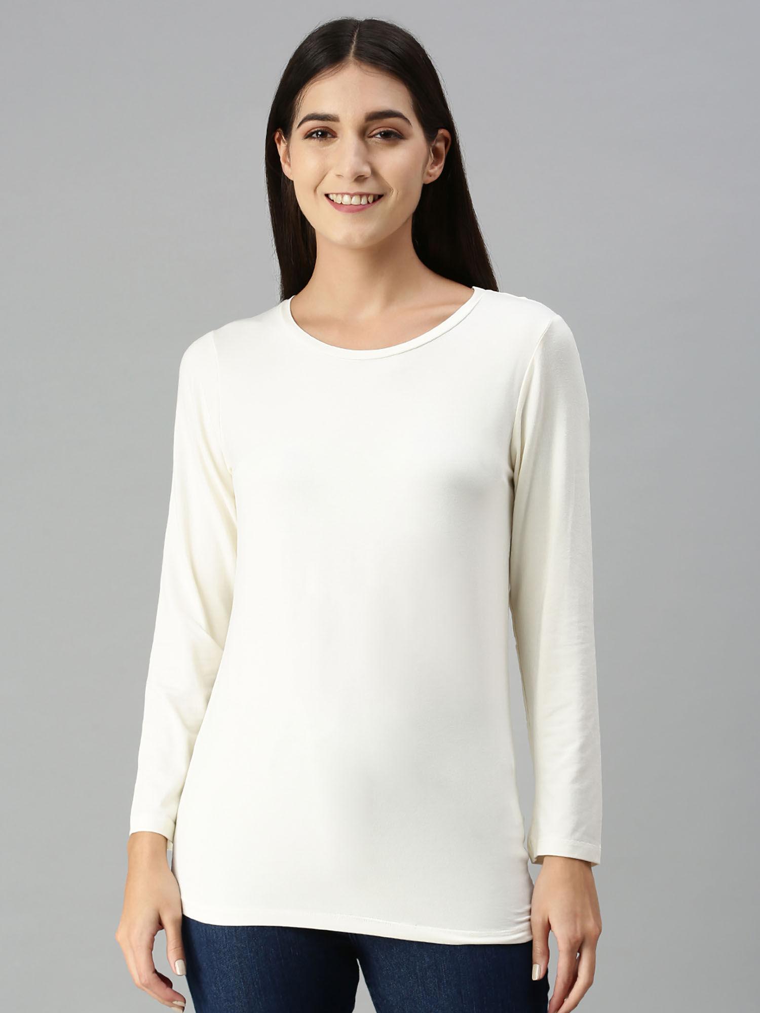 ladies t-shirt solid viscose offwhite