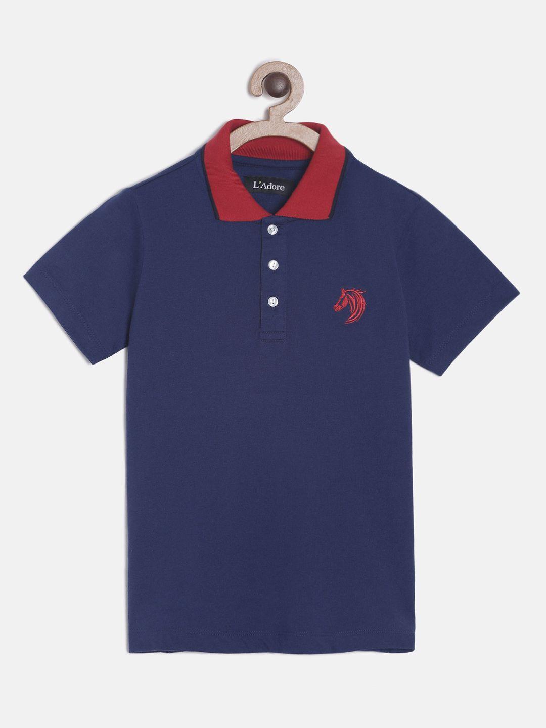 ladore boys blue solid polo collar mercerized t-shirt