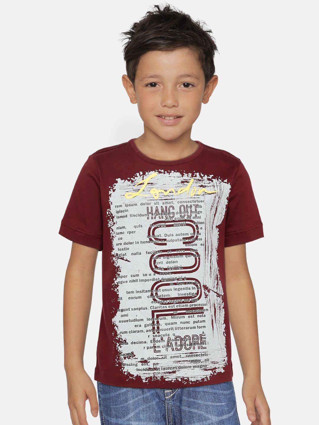 ladore boys maroon printed round neck t-shirt