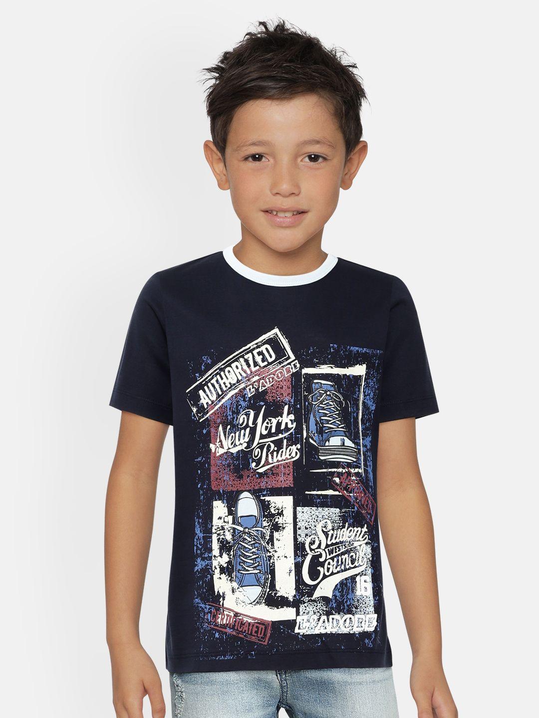 ladore boys navy blue printed round neck t-shirt