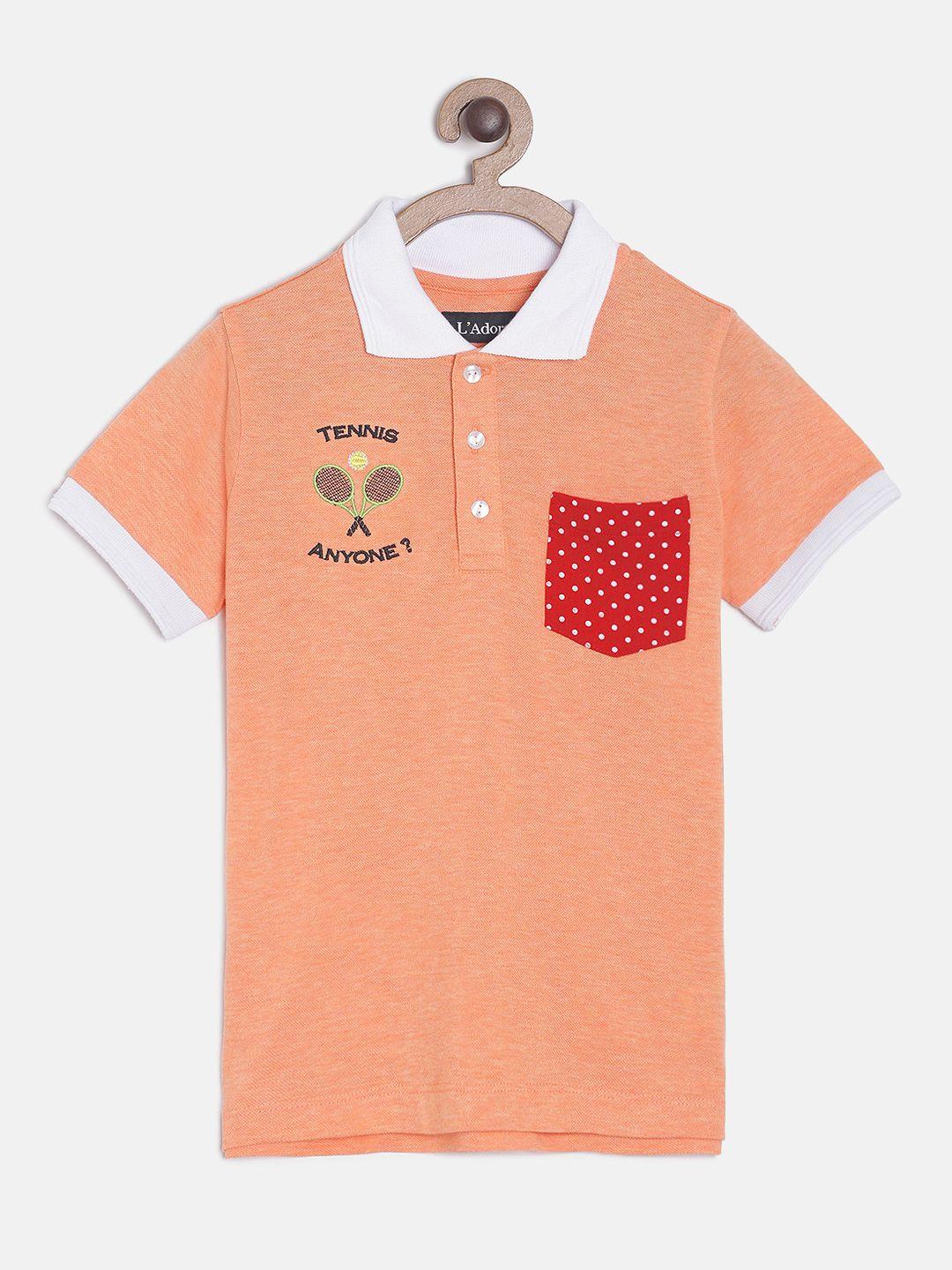 ladore boys orange & red solid polo collar t-shirt