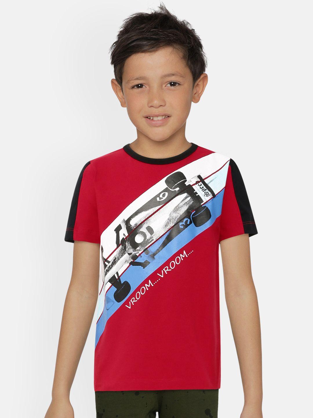ladore boys red printed round neck t-shirt