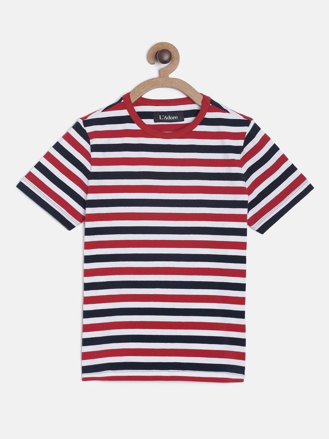 ladore boys red striped round neck t-shirt