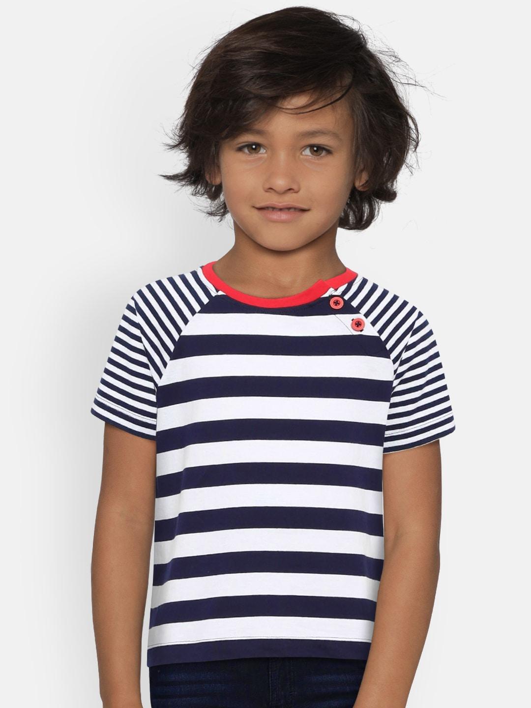 ladore boys white & blue striped round neck t-shirt