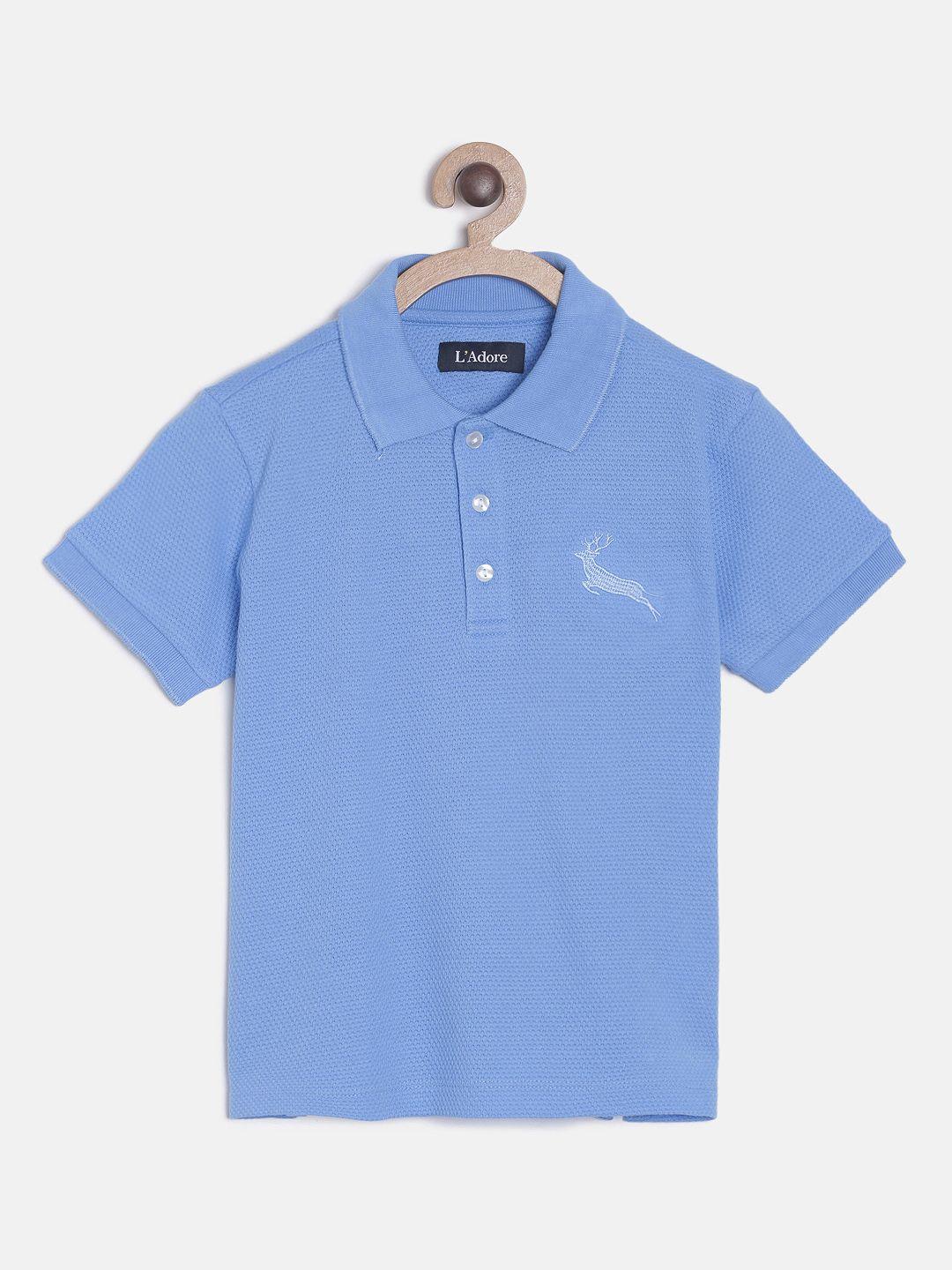 ladore boys blue solid polo collar t-shirt