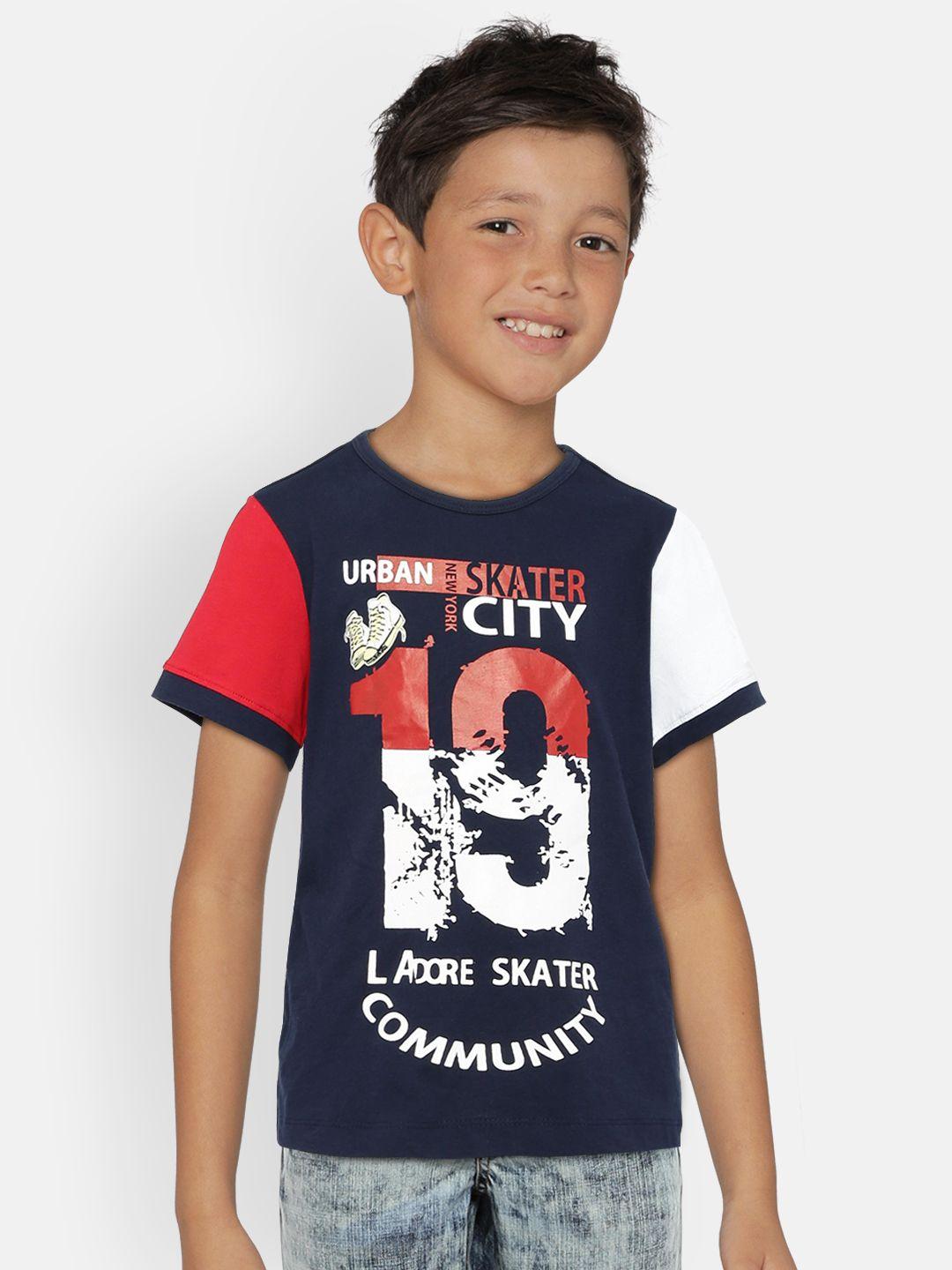 ladore boys navy blue printed round neck t-shirt