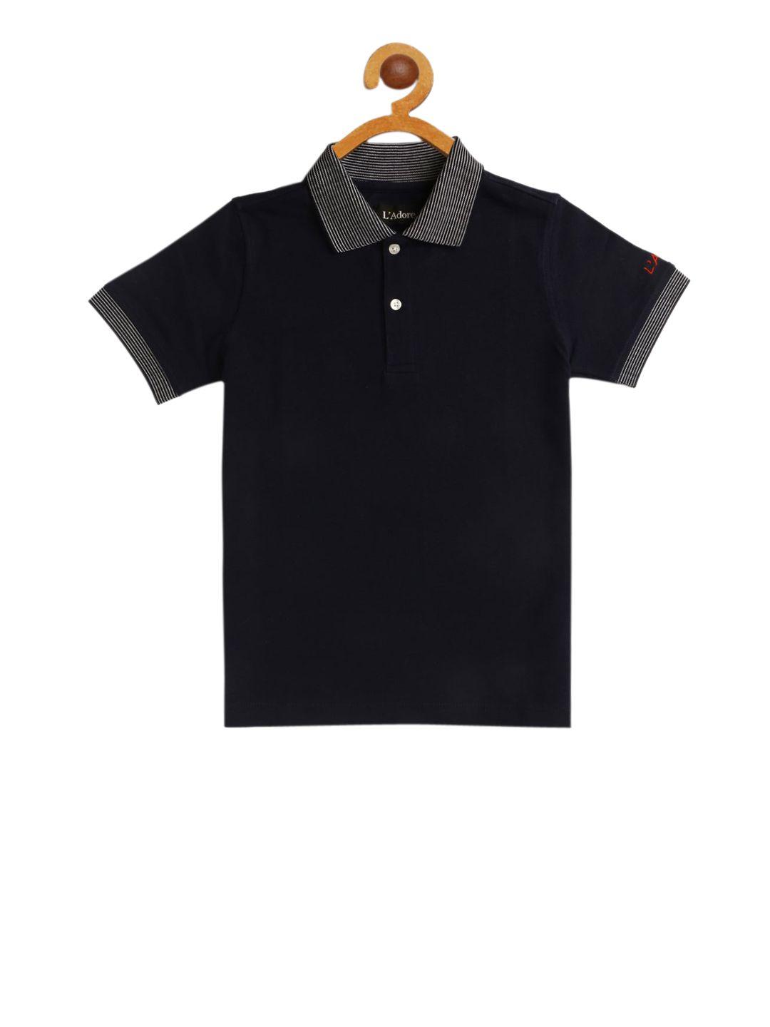 ladore boys navy blue solid polo collar t-shirt