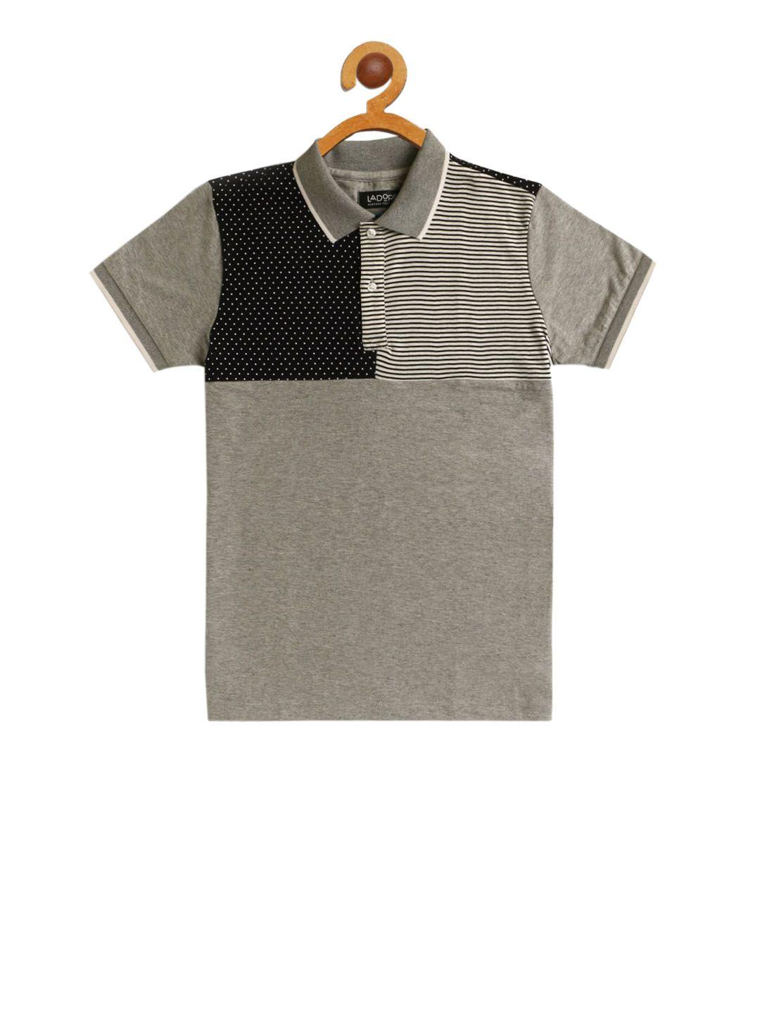 ladore kids grey & white striped polo collar t-shirt