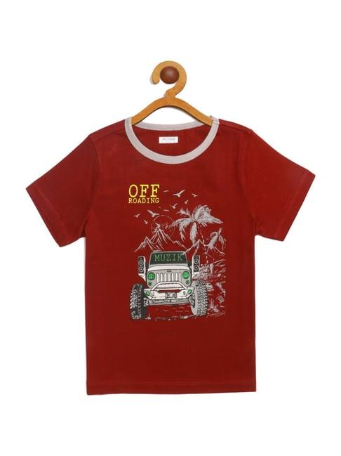 ladore kids maroon cotton printed t-shirt