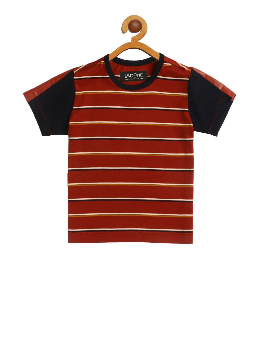 ladore kids red striped mercerised cotton round neck t-shirt