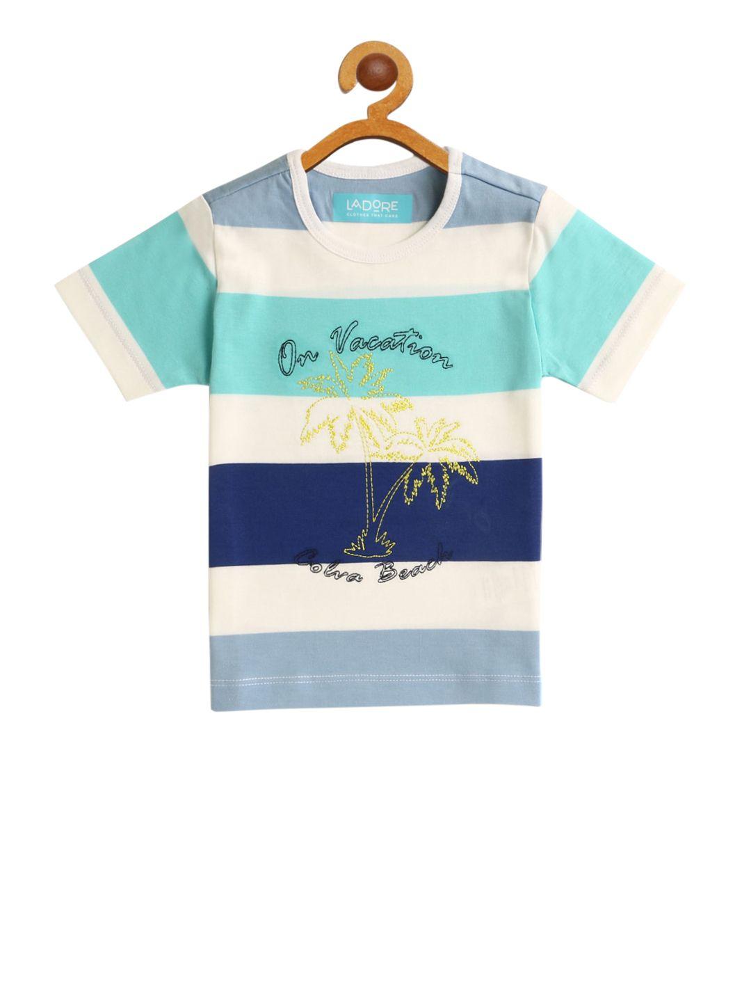 ladore kids white & blue striped round neck t-shirt