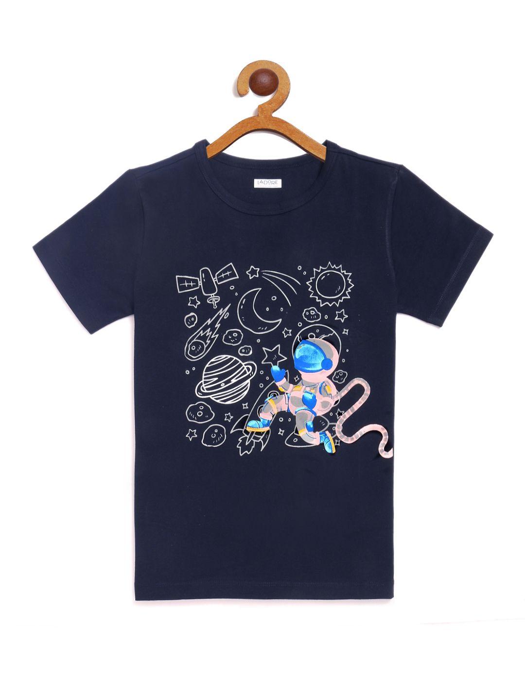 ladore unisex kids navy blue printed round neck t-shirt