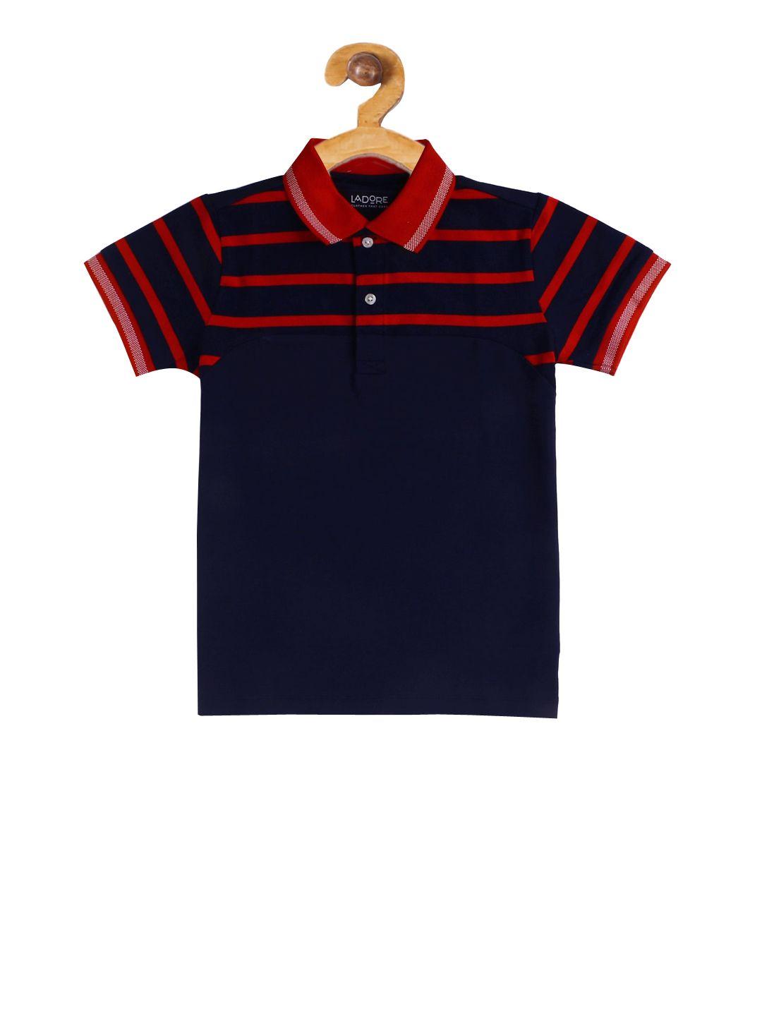 ladore unisex kids navy blue striped polo collar t-shirt
