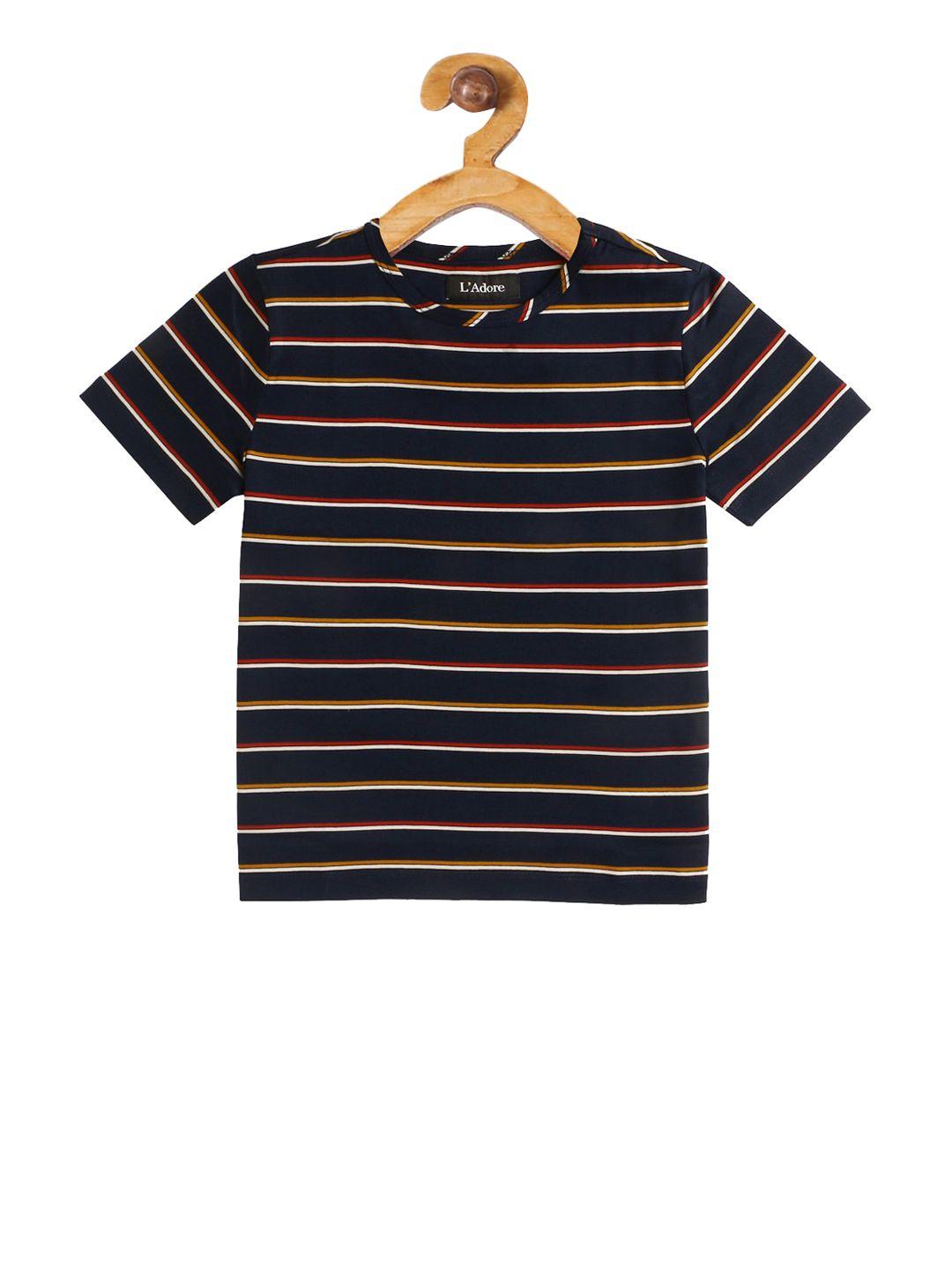 ladore unisex kids navy blue striped round neck t-shirt
