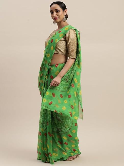 ladusaa green poly chiffon floral saree with bouse