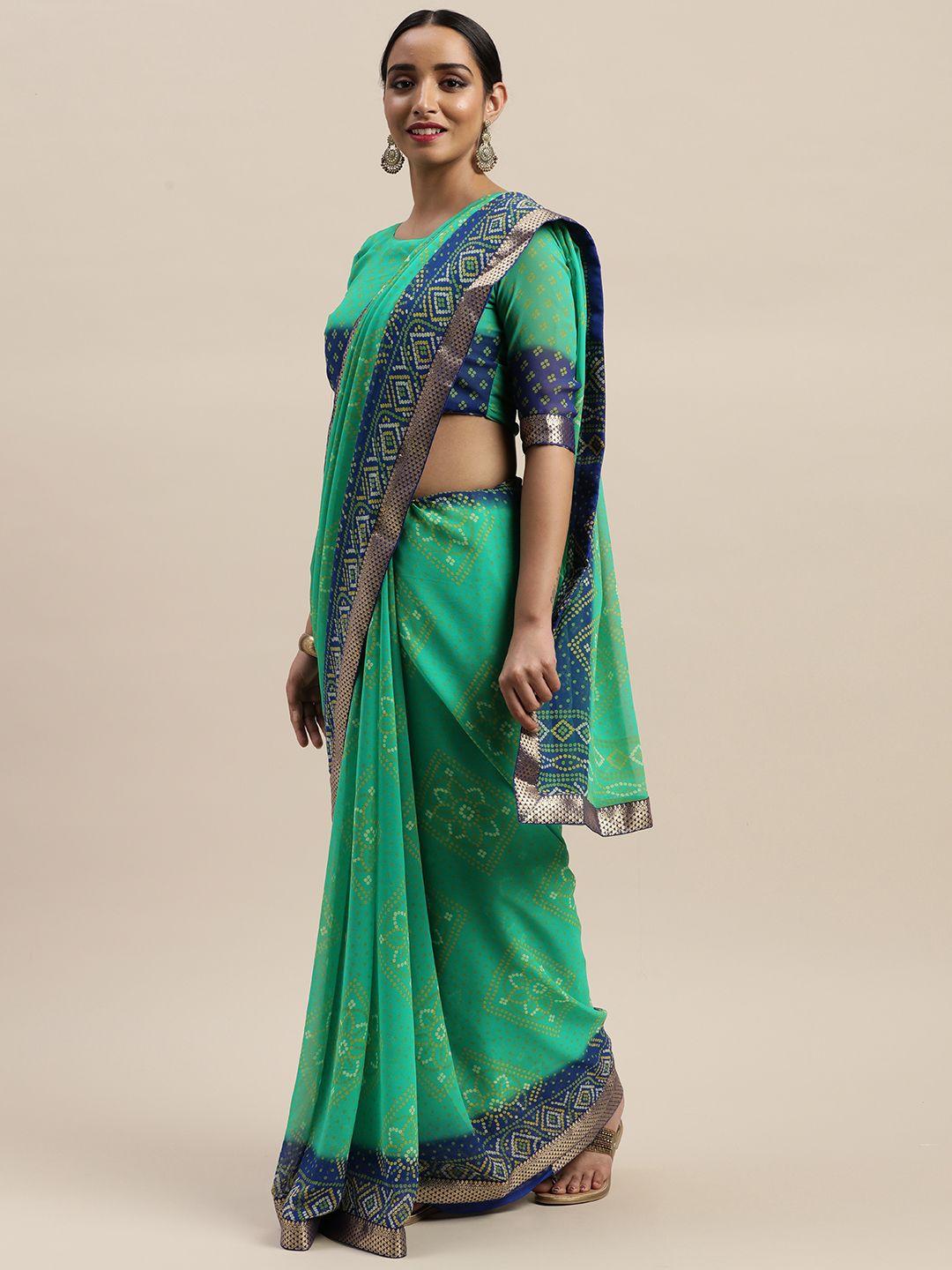 ladusaa green poly georgette printed bandhani saree