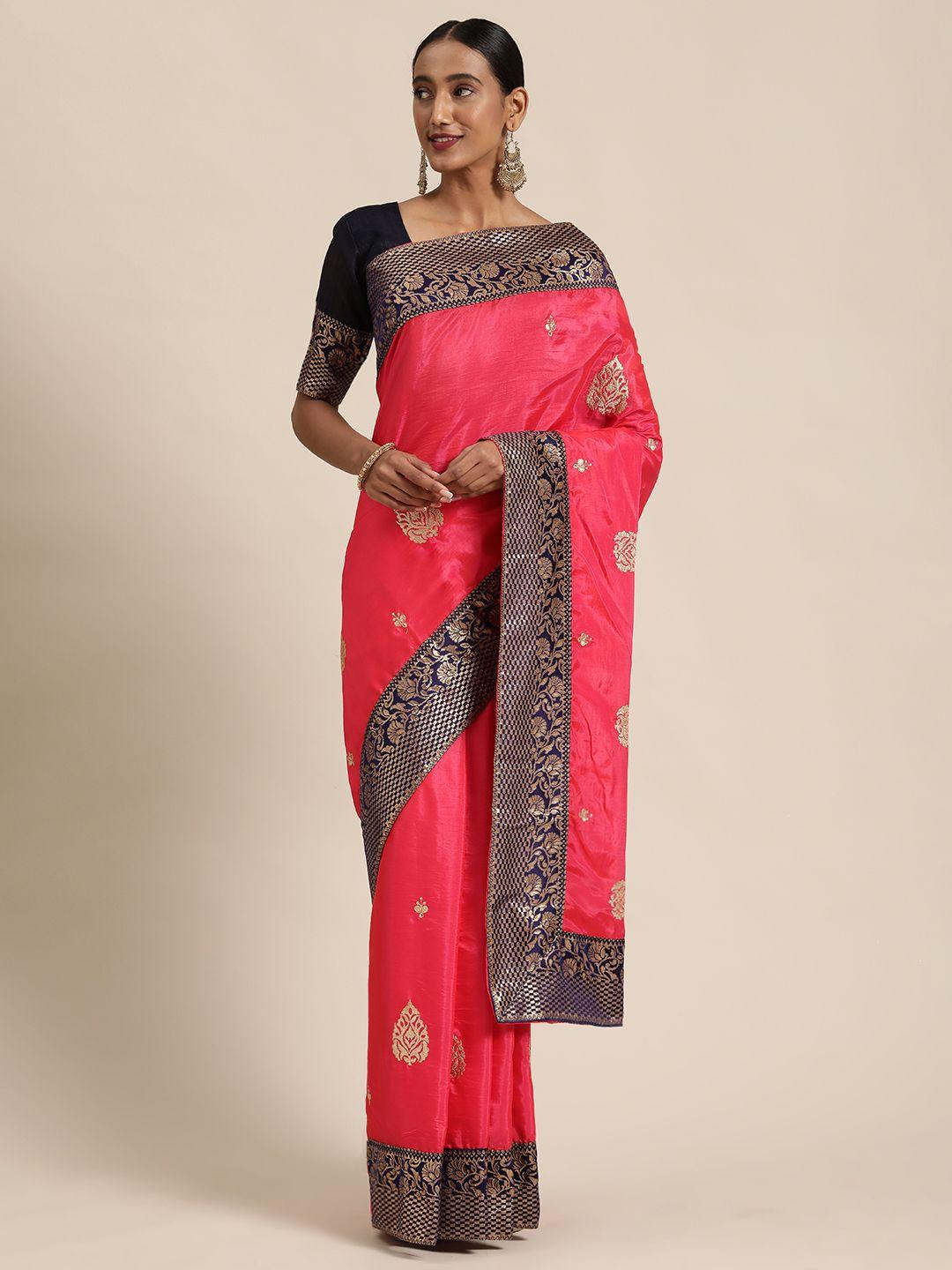 ladusaa pink & gold-toned embroidered saree