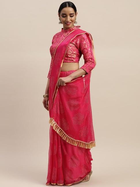 ladusaa pink poly chiffon embellished saree with bouse