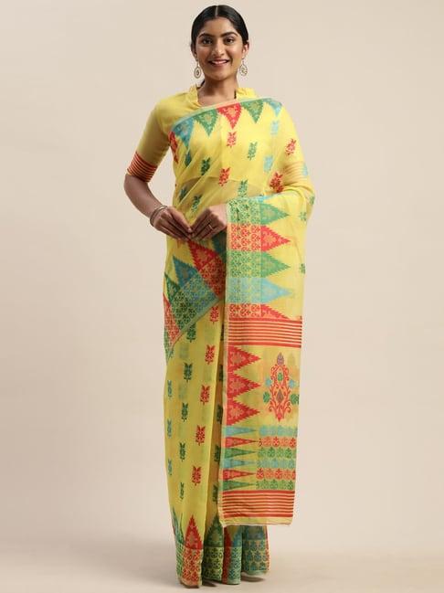 ladusaa yellow silk cotton indian saree with bouse