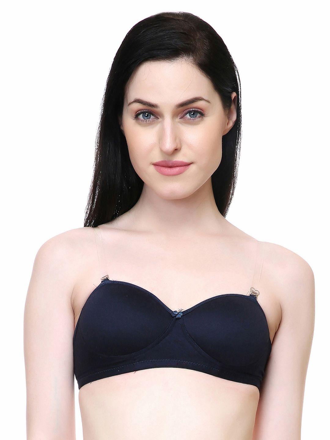 lady lyka navy blue solid non-wired lightly padded t-shirt bra sweet18