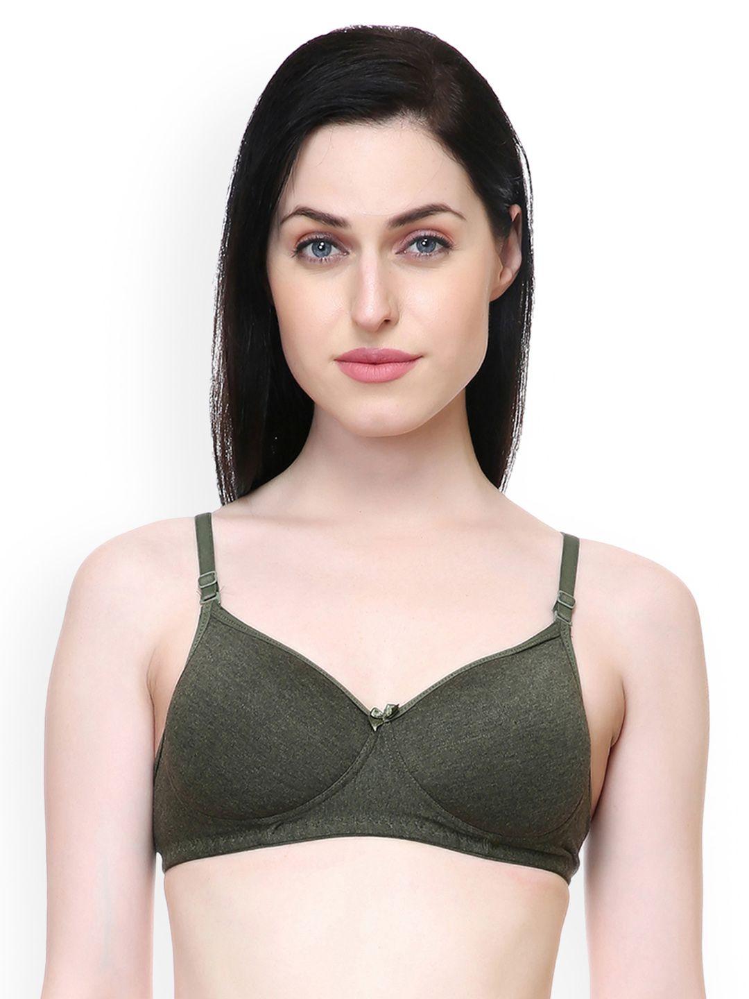 lady lyka olive green solid non-wired lightly padded t-shirt bra 21forever-olv