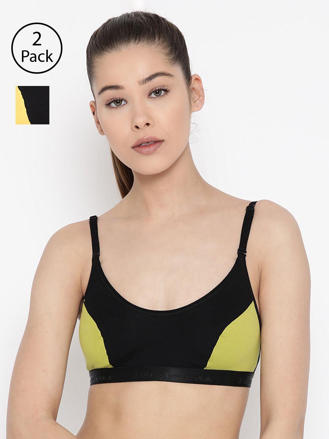 lady lyka pack of 2 colourblocked non-wired non padded sports bras velocity