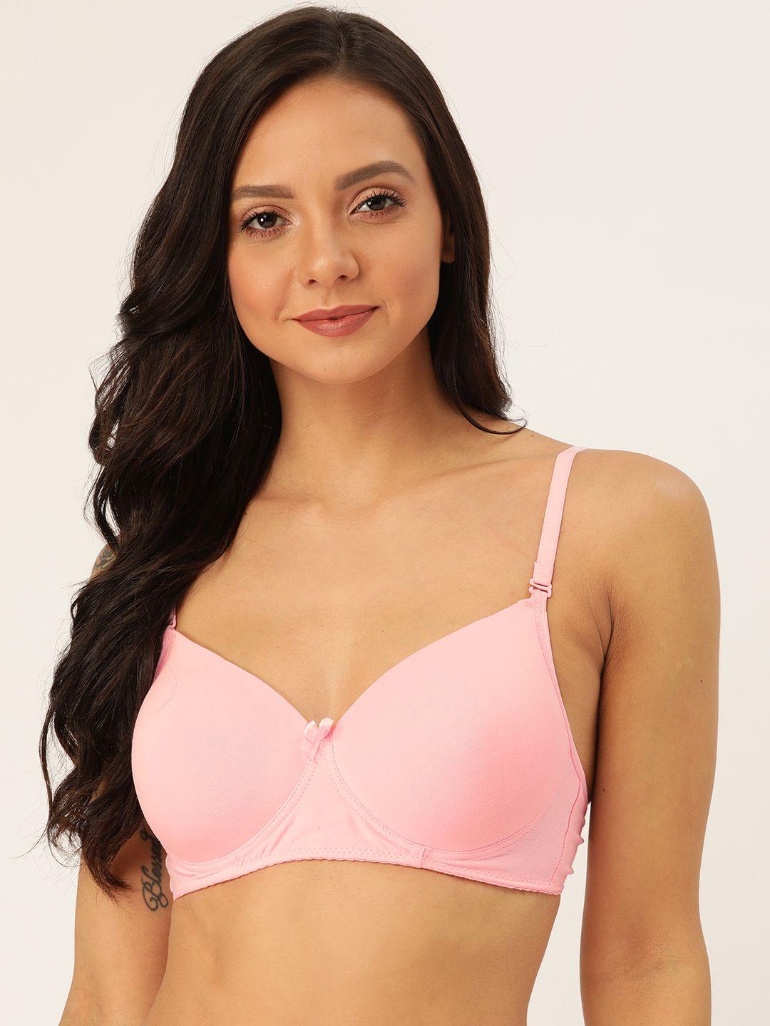 lady lyka pink solid non-wired lightly padded t-shirt bra white-rose