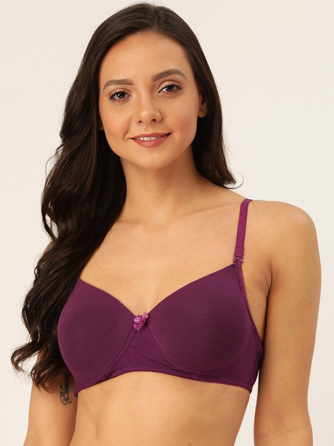 lady lyka purple solid non-wired lightly padded t-shirt bra white-rose