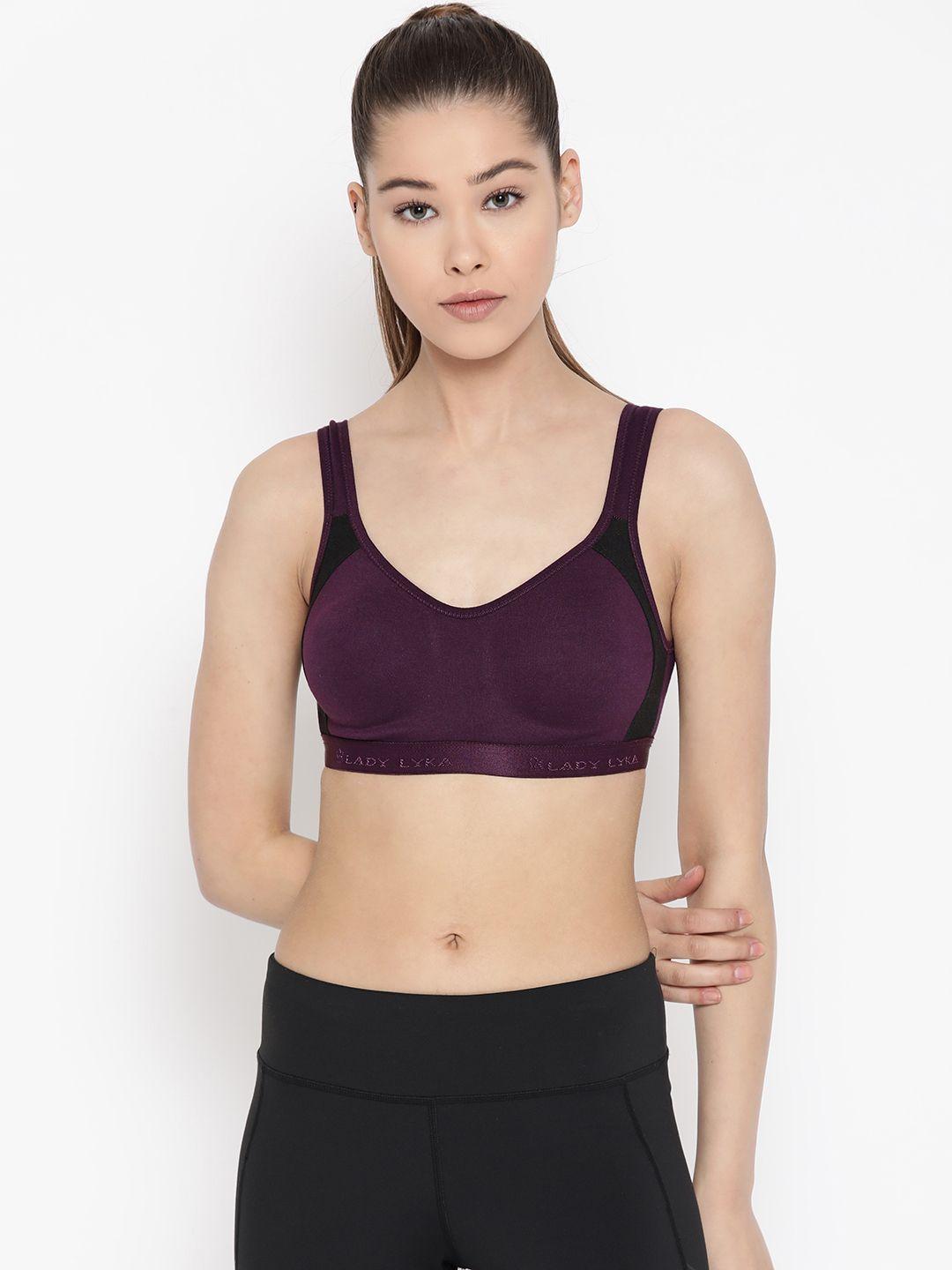 lady lyka purple solid non-wired non padded sports bra