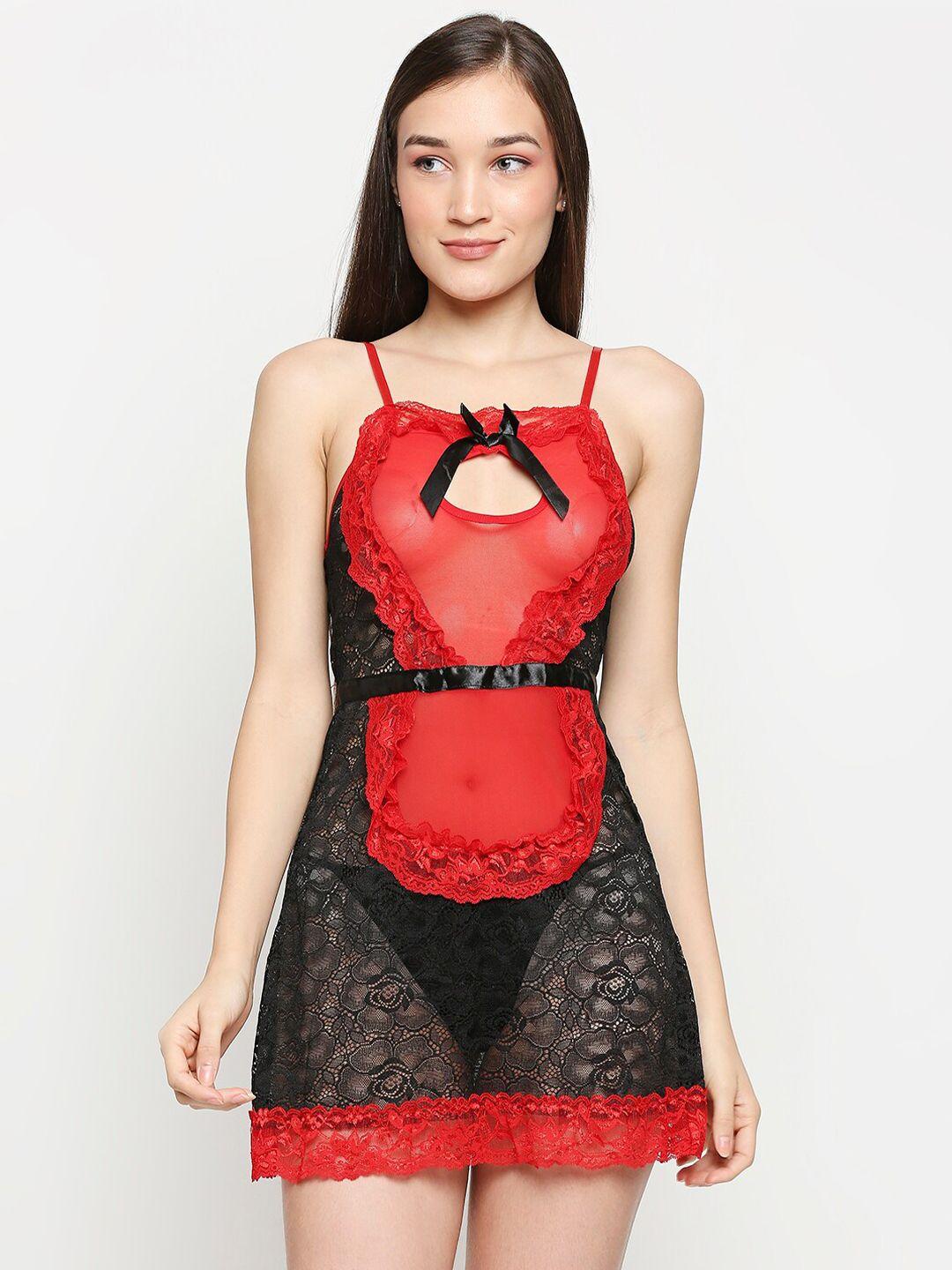 lady love black & red net baby doll