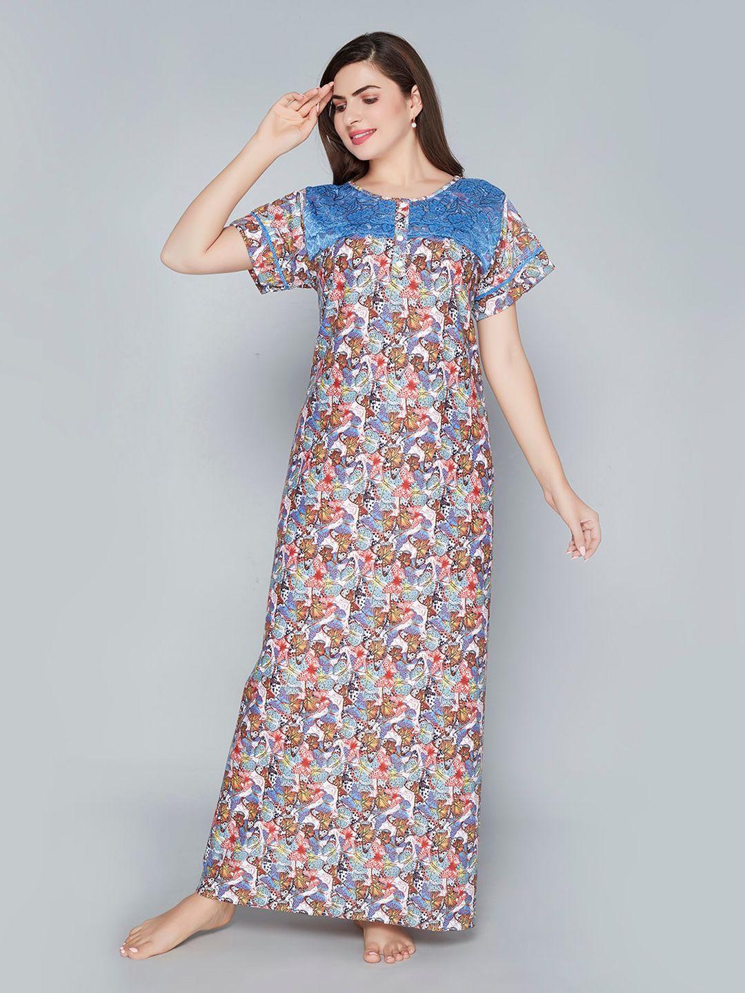 lady love blue printed maxi nightdress