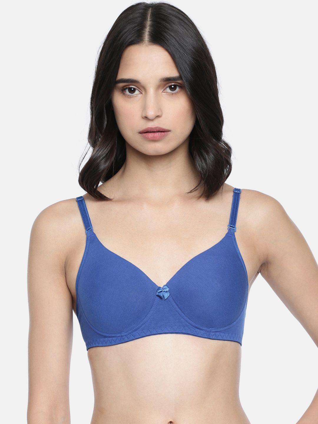 lady love blue solid non-wired lightly padded everyday bra