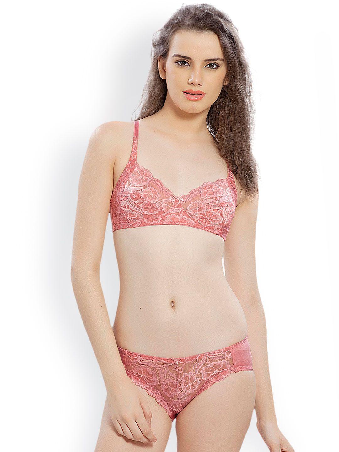 lady love coral pink lace lingerie set llset4063