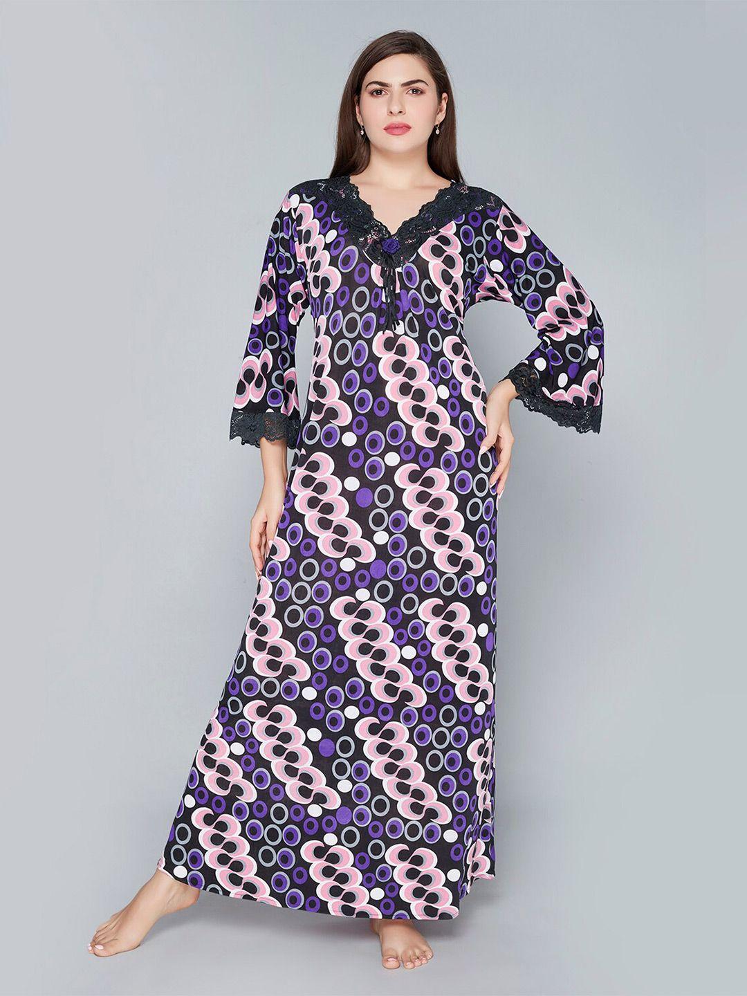 lady love purple printed maxi nightdress